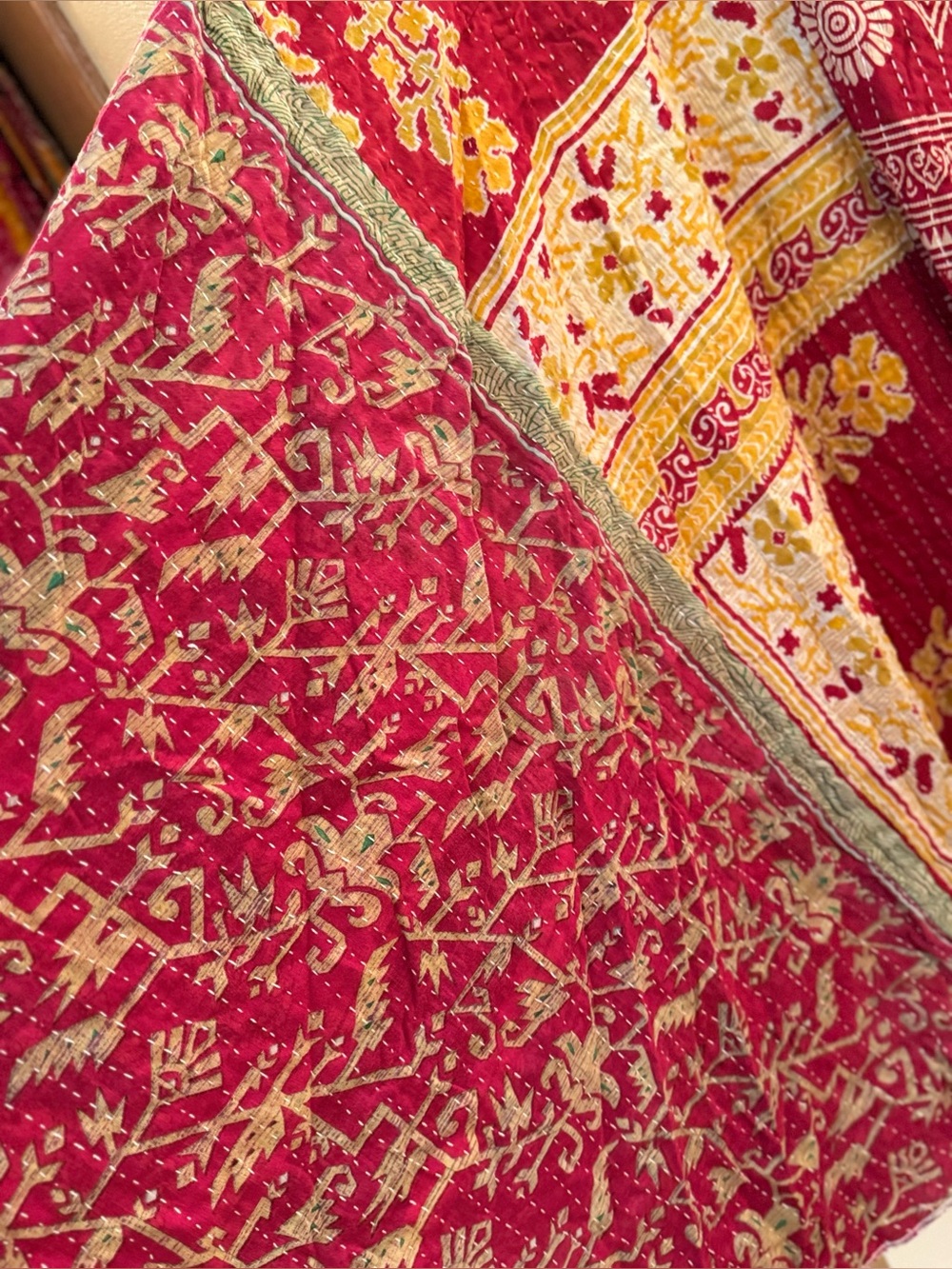KANTHA OVERSIZED DRESS BOHO COMFY with pockets, Handmade Reversible One Size - Picture 3 of 9